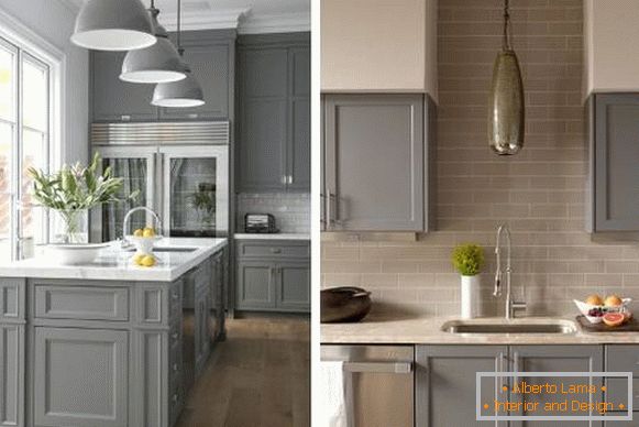 Küchen der grauen Farbe - Foto im Innenraum in der Kombination mit Beige