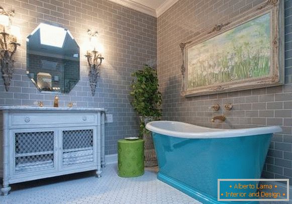 Badezimmer - Foto Innenraum in blau-grauer Farbe