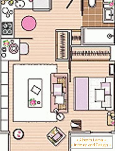Der Grundriss einer kleinen Einzimmerwohnung