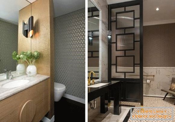 Ideen der Kombination von Tapeten mit Fliesen - Foto eines Badezimmers