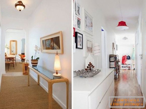 Design eines schmalen Korridors in der Wohnung - Foto des Tisches und des Dekors