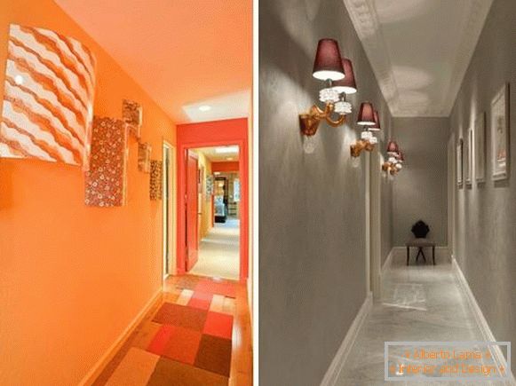 Wandlampen im Design eines schmalen Korridors in der Wohnung