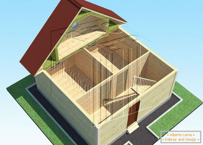 Ein typisches Haus mit einem Dachboden, zwei kleine Zimmer im ersten Stock und ein geräumiges Schlafzimmer im zweiten Stock.
