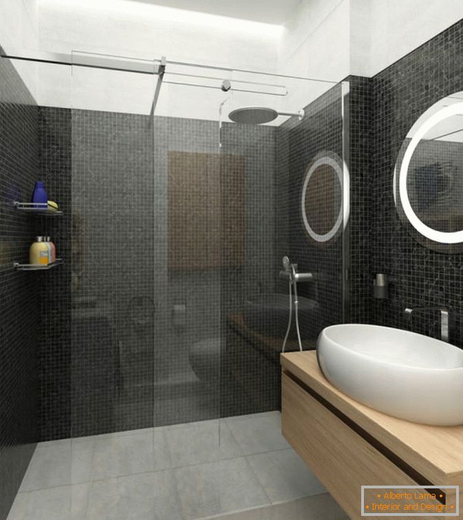 Badezimmer eines kleinen Studio-Apartment in Novosibirsk