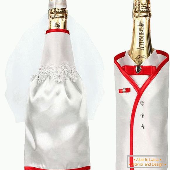 So dekorieren Sie eine Hochzeitsflasche Champagner mit Ihren eigenen Händen - die besten Ideen mit einem Foto