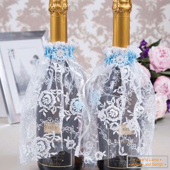 So dekorieren Sie eine Hochzeitsflasche Champagner - Ideen mit Ihren eigenen Händen