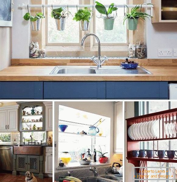 Wie man ein Fenster in der Küche schmückt - die Ideen der Regale mit eigenen Händen