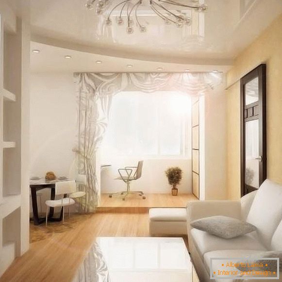 Design der Ein-Zimmer-Wohnung mit Balkon