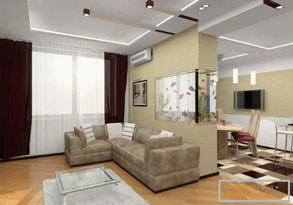 Design einer Zwei-Zimmer-Wohnung - ein Foto des Inneren der Küche des Wohnzimmers