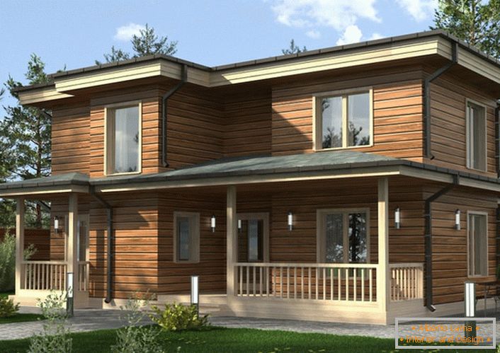Das lakonische Design des modularen Hauses macht es nicht nur attraktiv, sondern auch funktional.