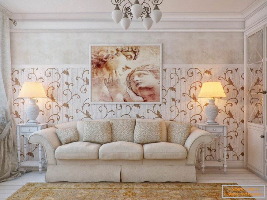 Wohnzimmer im Provence-Stil mit einem Bild