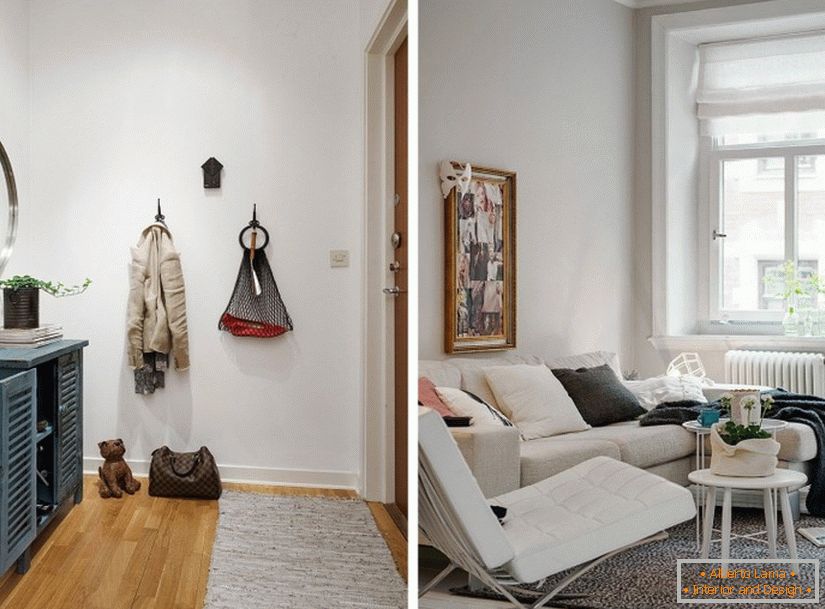Eingangshalle und Wohnzimmer Studio-Apartments im skandinavischen Stil