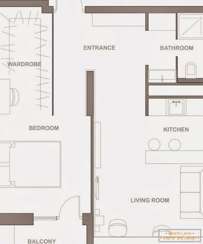 Der Plan einer kleinen Studiowohnung