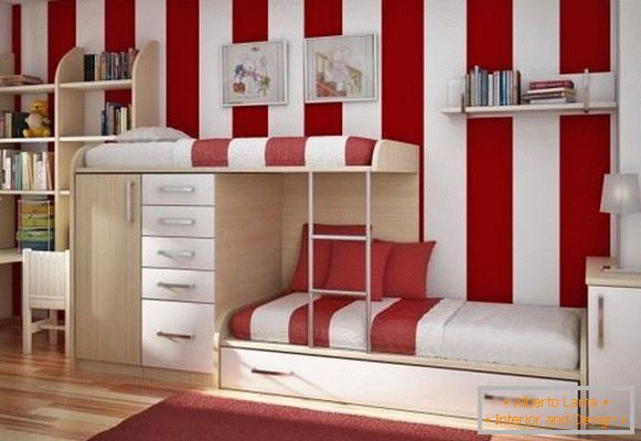 Rote und weiße Kinderzimmer für zwei Kinder