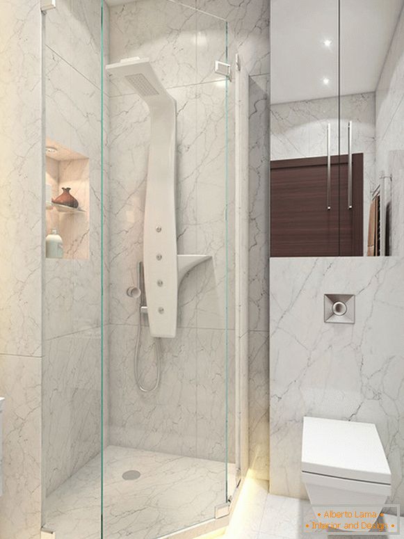 Die Idee für ein kleines Badezimmer ist eine nicht standardmäßige Duschkabine