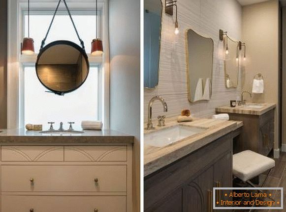 Wie schön, ein Badezimmer zu machen - Fotos von Möbeln und Spiegeln im Innenraum