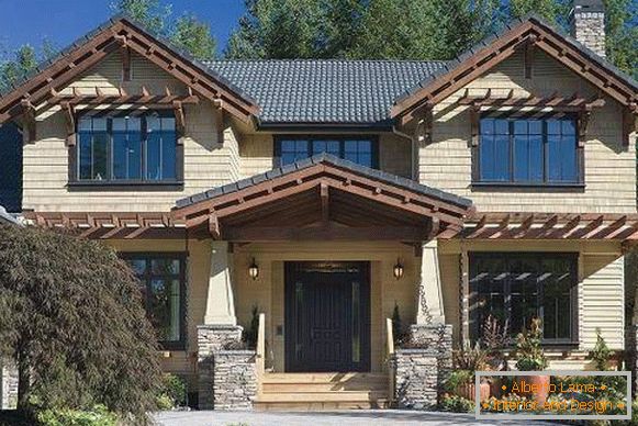 Anstrich von Häusern von Fassaden 2016 - stilvolle Kombinationen der Farbe einer Fassade und eines Dachs