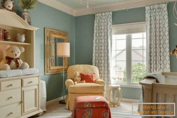Die Wände in der Wohnung malen - ein Foto eines blauen Kinderzimmers