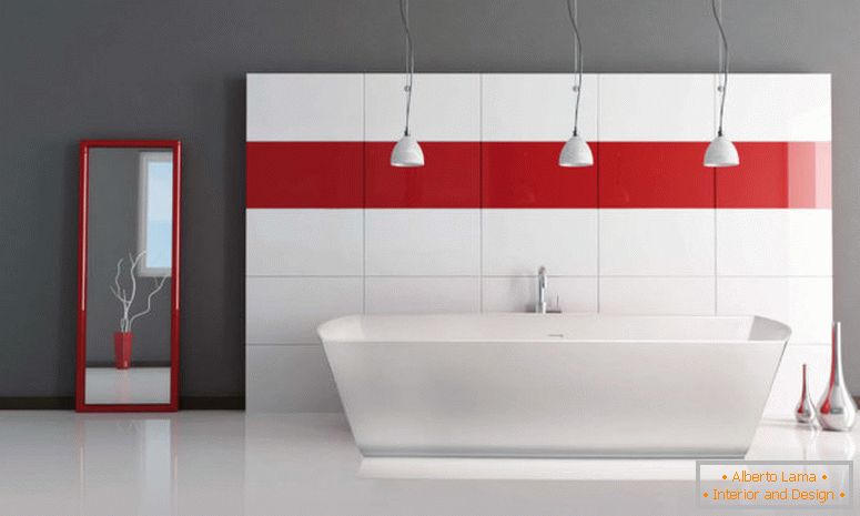 Inspiration-Bad-Charming-Triple-Industrie-Pendelleuchten-über-freistehende-Wanne-wie-gut-wie-rot-Streifen-Wand-Aufkleber-wie-dekorieren-in-grau-und-rot-Bad-Dekorieren- Ideen-verlockend-rot-Badezimmer-für