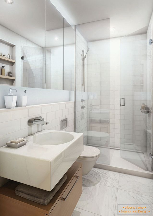 Kleines Badezimmer in weißer Farbe