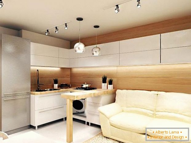 modernes Design der Küche kombiniert mit dem Wohnzimmer 