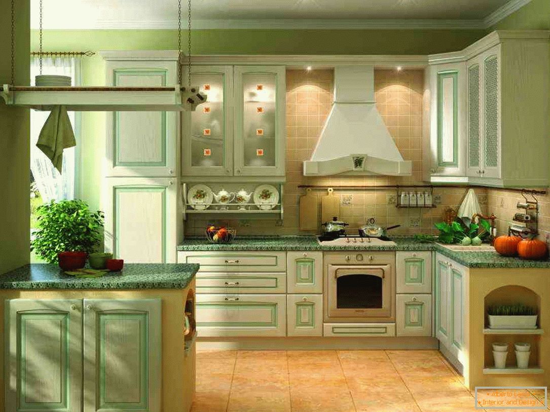 Olive Farbe im Inneren der Küche