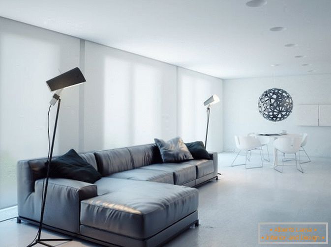 Wohnzimmer Studio-Apartment in weißer Farbe
