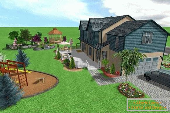 Landschaftsgestaltung eines Landhauses 10 Hektar - Foto mit einem Kinderspielplatz