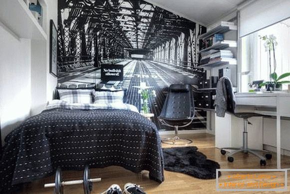 Kleines Schlafzimmer mit 3D Wallpaper