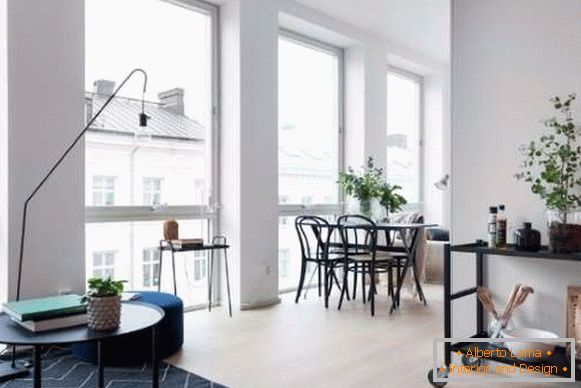 Design eines kleinen Studio-Apartment von 30 qm - ein Foto von einem Wohnzimmer und einem Essbereich