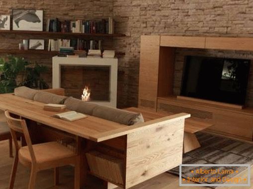 Stilvolles Sofa mit Holzregal