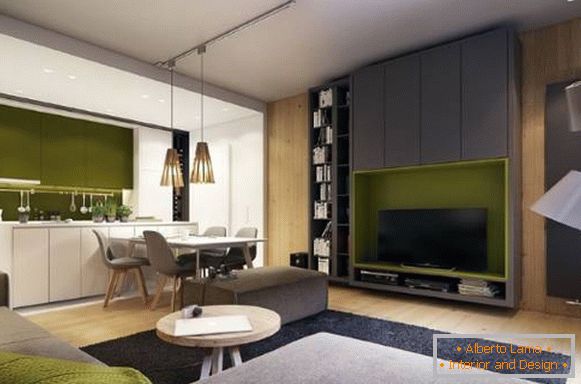 Hellgrüne Farbe im Inneren des Wohnzimmers - Trend 2017