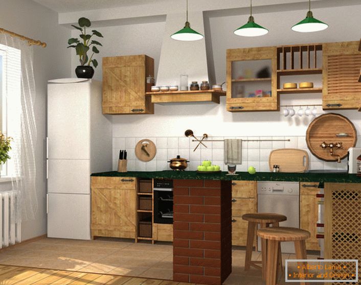 Design-Projekt für eine kleine Küche in einer Stadtwohnung oder einem Privathaus. 