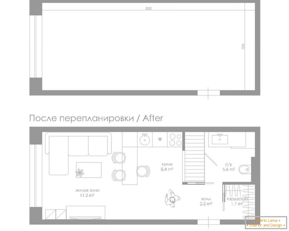 Der Plan einer kleinen Studiowohnung