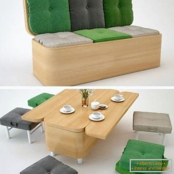 Design eines kleinen Wohnzimmers - multifunktionale Möbel
