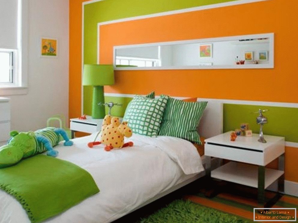 Grüne und orange Farbe, Kombination im Kinderzimmer