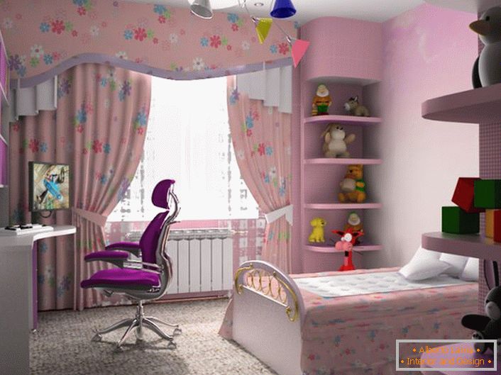 Funktionales Zimmer Hi-Tech für eine junge Dame in rosa Tönen.