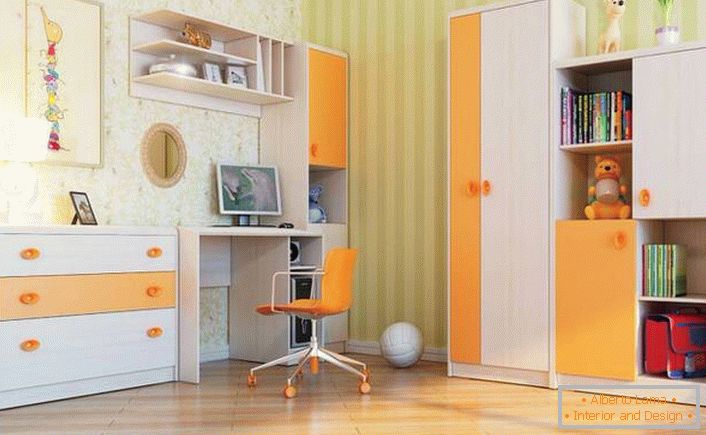 Universelles Kinderzimmer Hi-Tech in gelben Farben für Jungen und Mädchen.
