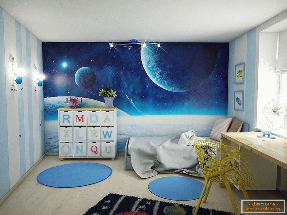 Ein Zimmer für einen Jungen в космическом декоре