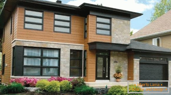 Vollendenfassaden von Privathäusern mit Fassadenplatten - Foto von Holzverkleidungen