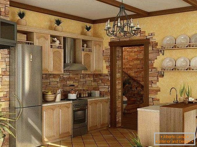 Dekoration von Wänden mit dekorativem Stein in der Küche, Foto 9
