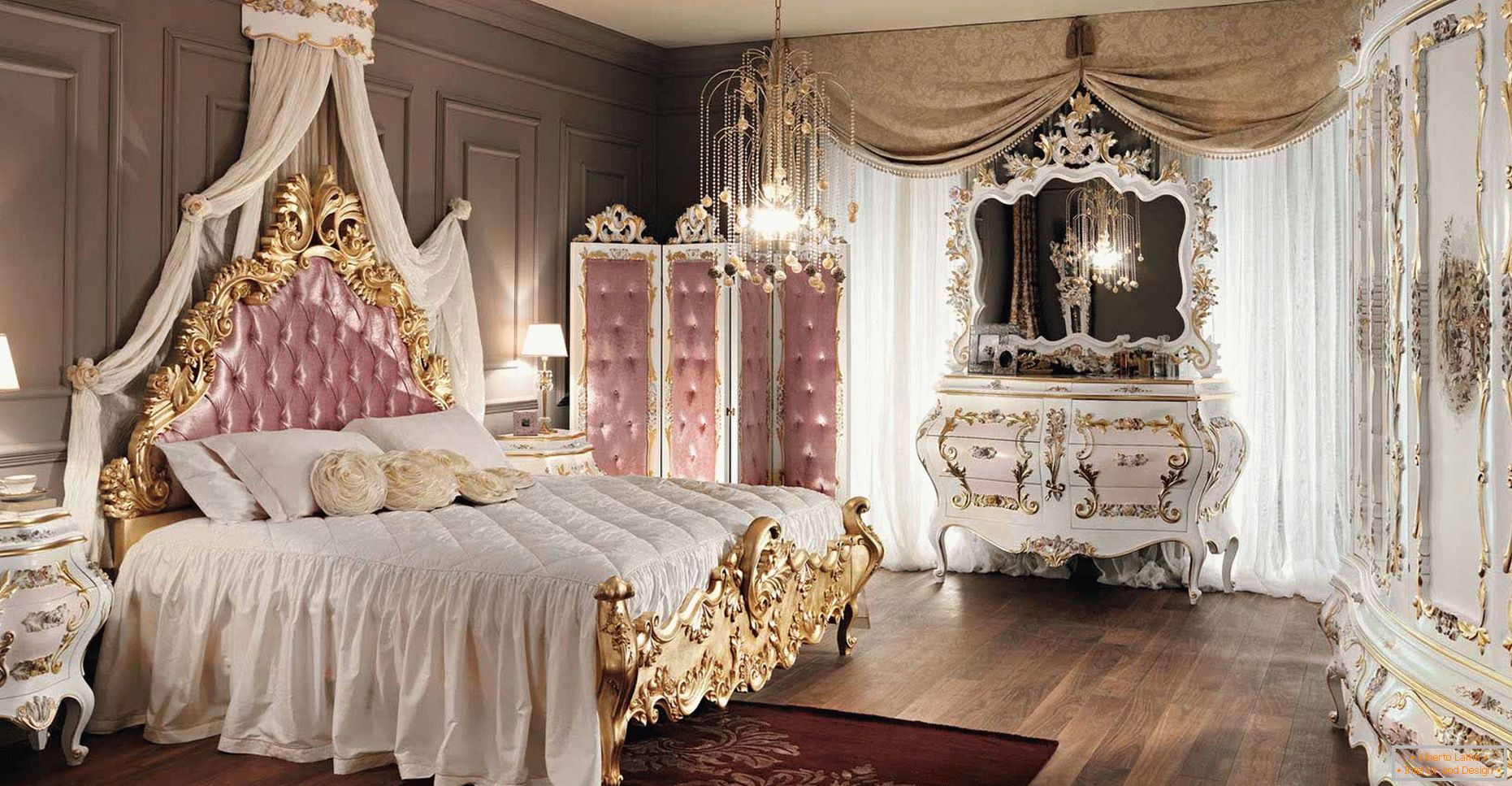 Pompöses, majestätisches Schlafzimmer für eine junge Dame.