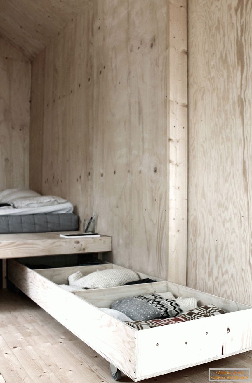 Спальня мини-дома Ermitage Hütte в Швеции