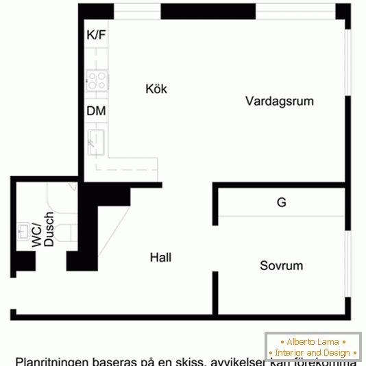 Der Plan einer kleinen Einzimmerwohnung