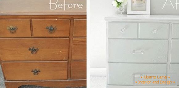 Alte Möbel vor und nach der Restaurierung der Kommode