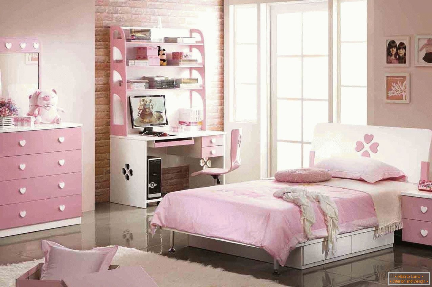 Design eines Schlafzimmers für einen Teenager in rosa Farbe