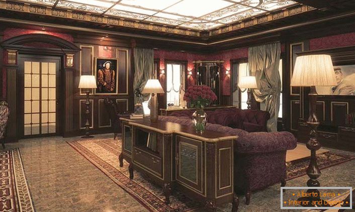 Ein geräumiges Wohnzimmer im viktorianischen Stil eines Elite-Clubs mit englischen Traditionen.