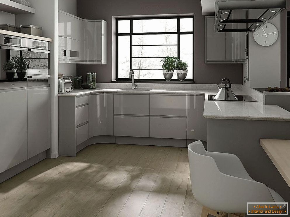 Küche mit einem grauen Interieur