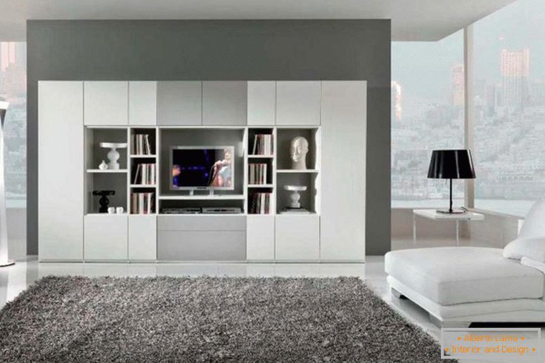 erstaunlich-Wohnzimmer-Farb-Design-mit-modern-Interieur-Wohnzimmer-mit-weiß-groß-Bücherregal-Wohnzimmer-Design-auch-modern-Pelz-Teppich-grau-Design-Ideen