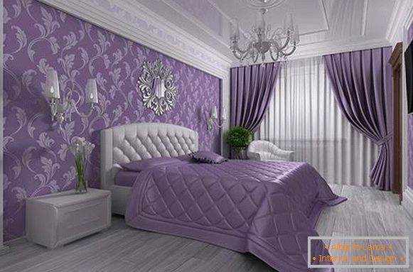 Violette Tapete im Schlafzimmer im Stil des Luxus